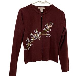 Free People Floral Embroidered Burgundy Cardigan
